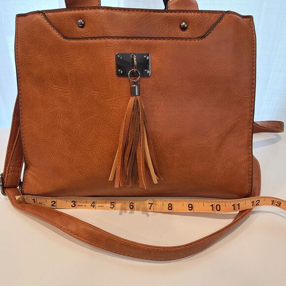 Vegan Leather Medium Satchel Crossbody Tan. Preppy Twee Classic Heritage Scandi - Picture 6 of 9